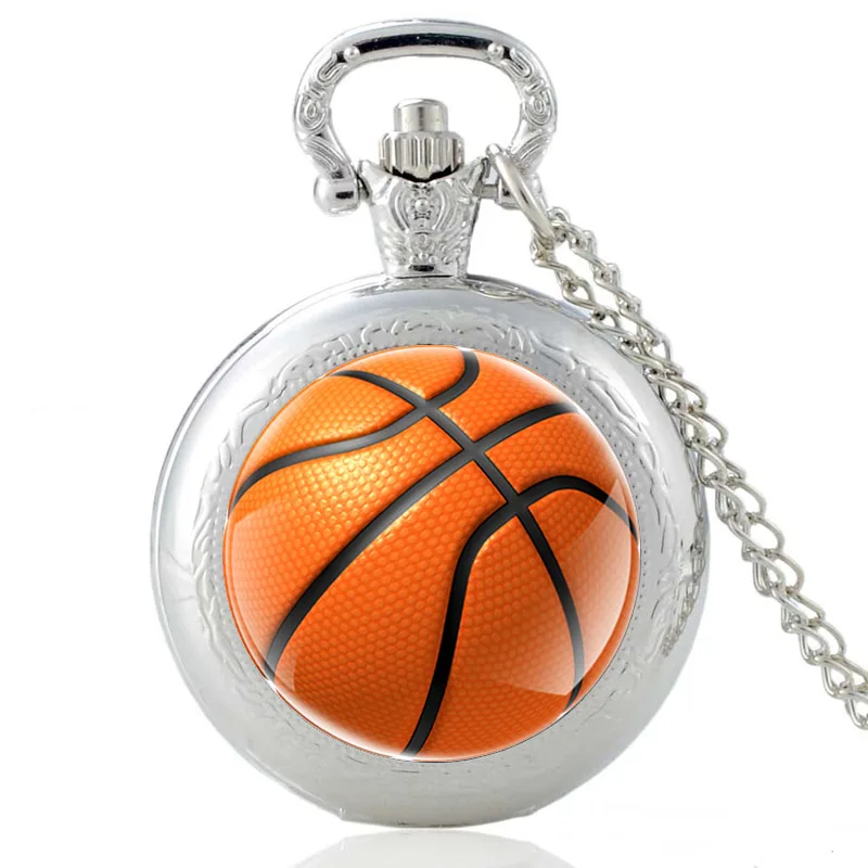 New Fashion Basketball Design orologio da tasca al quarzo Cabochon in vetro Vintage uomo donna collana con ciondolo nero orologio a catena