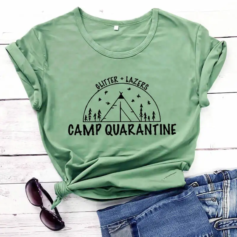 

Camp Quarantine 2020 New Arrival 100%Cotton Funny T Shirt Stay Home Shirt Camping Shirts Quarantine Shirt Vacation Shirts