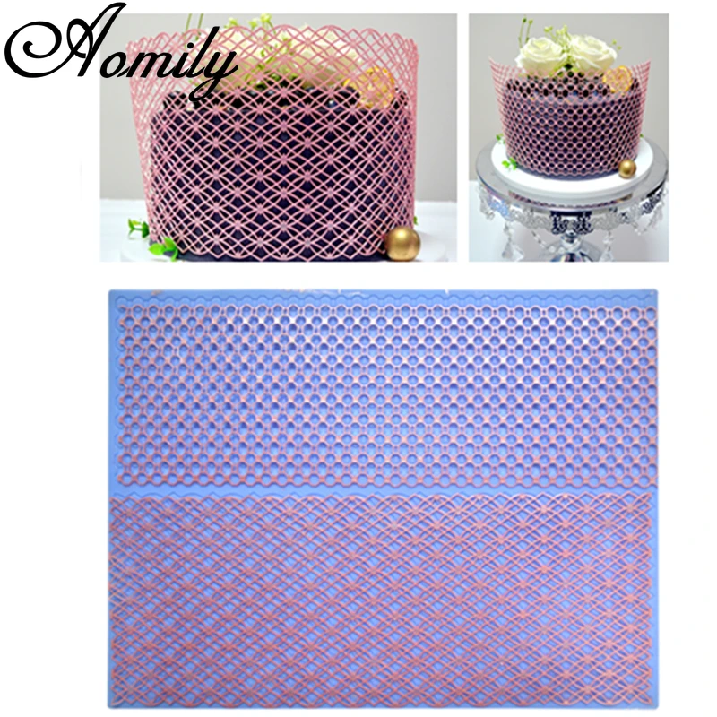 Aomily 2 w 1 Mesh koło Hollow kształt koronki silikonowe formy ślubne ciasto kwiatek granicy dekoracji ciasto kremówka Surround mata do pieczenia