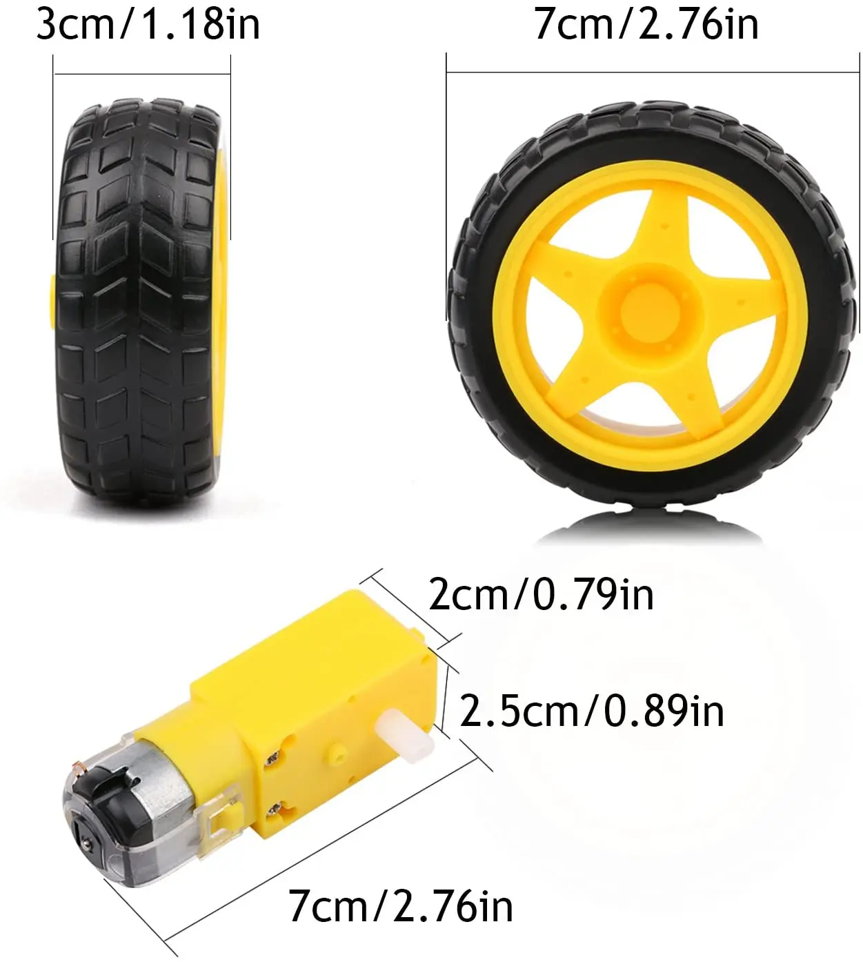 4Pcs DC Electric Motor + Plastic TT Motor Tire Wheel 3-6V Dual Shaft Gear Motor TT Magnetic Gearbox Engine for Arduino Smart Car