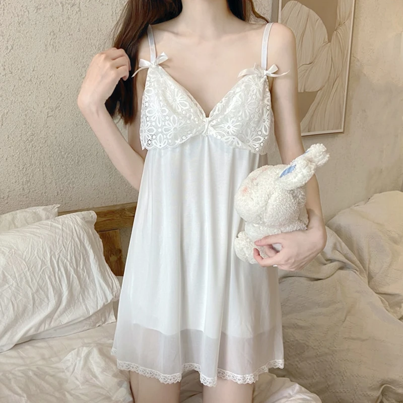 

Women Sexy Summer Camisole Backless V-Neck Sweet Lace Dress Mini A-Line Knee-Length Dresses Vestidos Slim Female