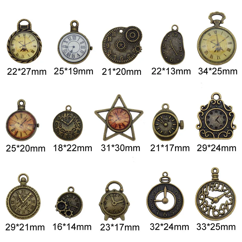 10PCS Mixed Clock Watch Face Charms Zinc Alloy Necklace Pendant Findings Jewelry Making Steampunk Accessory