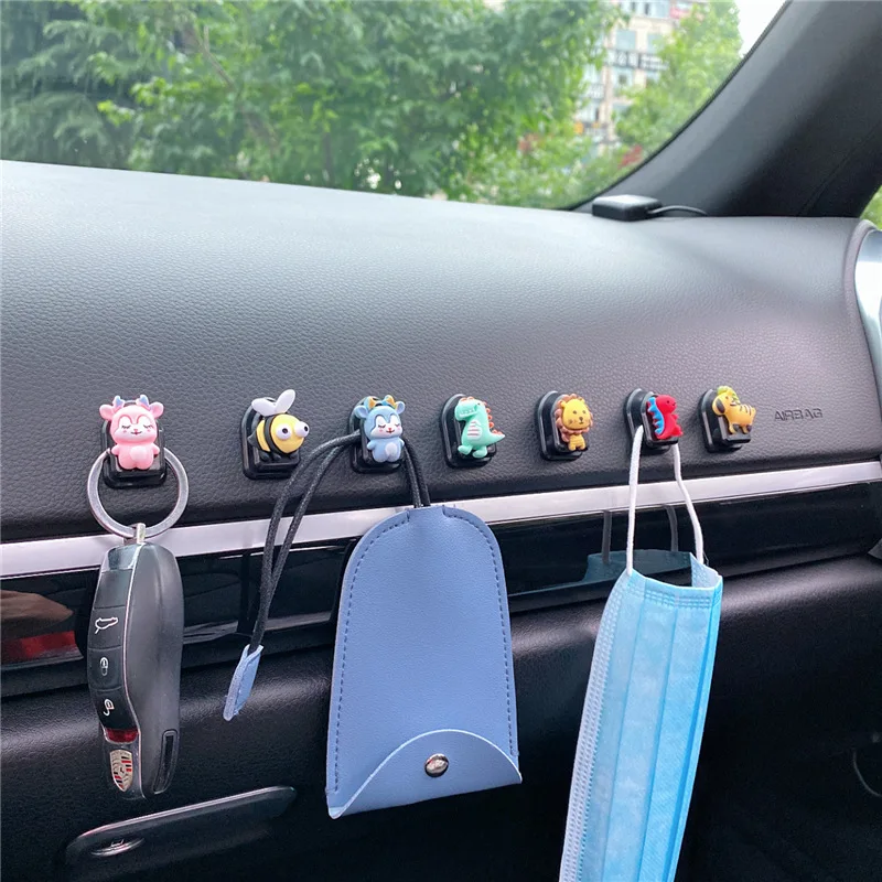 4PCS Animal Car Hooks Wall-mounted Home Decor Blossom Sundries Holder Hooks Multifunction Masks Keys Organizer Hanger Hangers