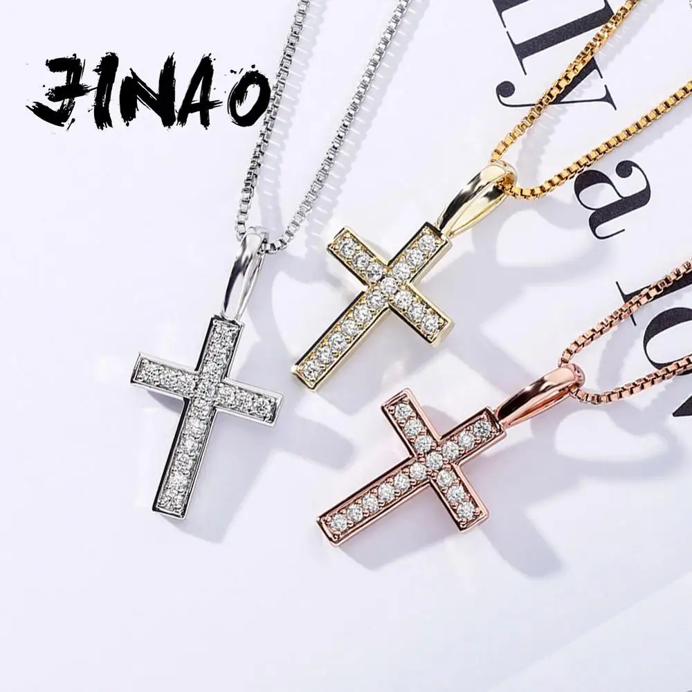 JINAO 925 Sterling Ice Zircon Cross Pendant High Quality Iced Out Charm Fashion Hip Hop Jewelry For Gift Women