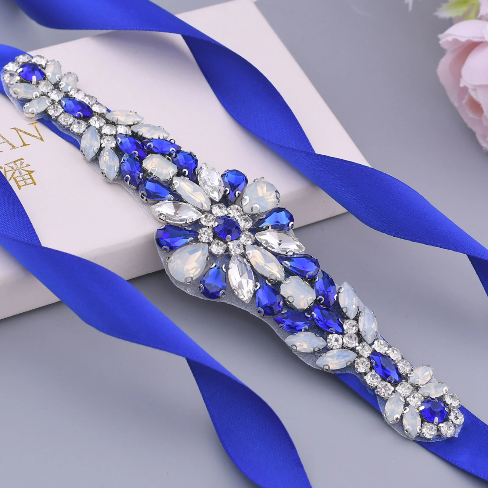 Real Picture Royal Blue Rhinestone Belt Women Fancy Belt Crystal Slim Belt Decorative Belt Blue Sequin Belt Wedding Dress Belt