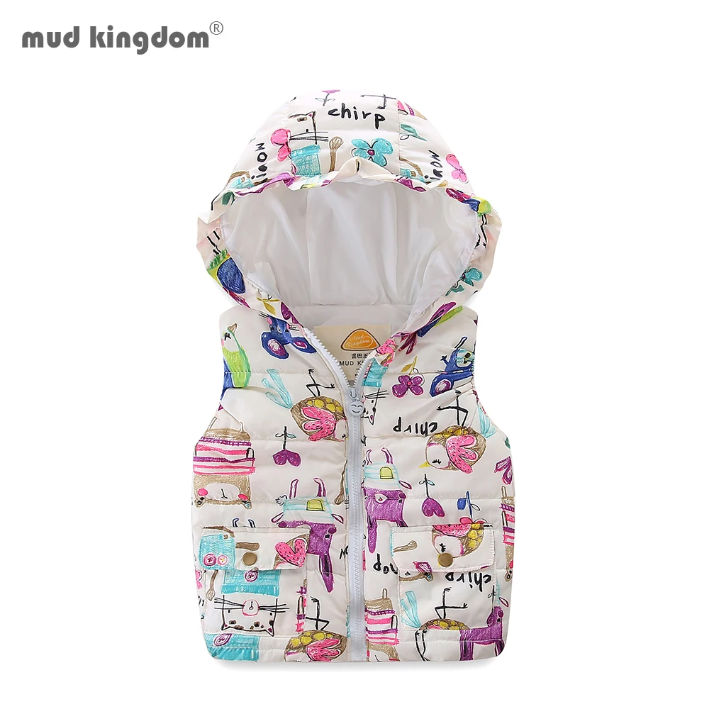 Mudkingdom Boys Girls Hooded Vest Sleeveless Hooded Wool Vest Jacket Cartoon Print Coat Kids Warm Cashmere Vest Outwear Clothes