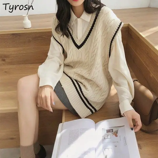 Sweater Vest Women V-neck Simple Preppy Style Girls Sweet Students Fashion Knitwear Autumn Winter Outwear Mujer Loose Ulzzang