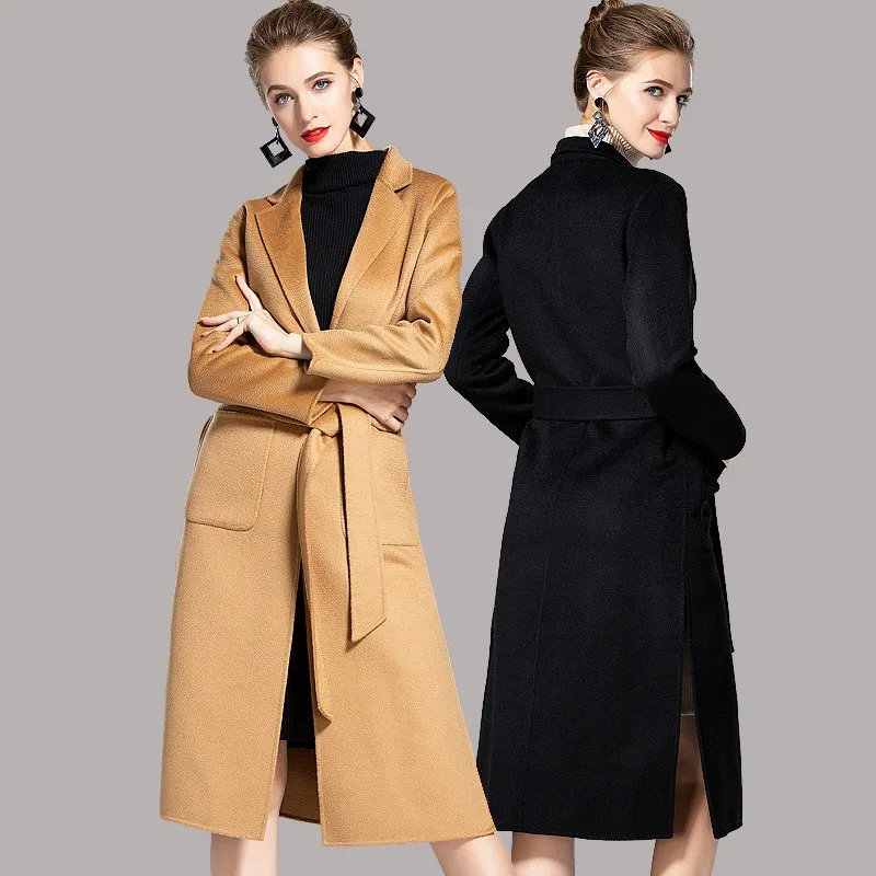 

Женское кашемировое пальто с водной рябью, женское длинное шерстяное пальто, Европейский двухсторонний плащ, новый, однотонный, осенний, зимний