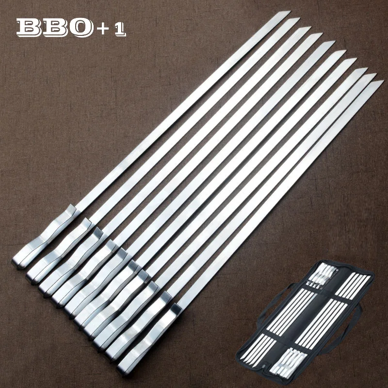 

42cm/16.5'' Kabob BBQ Skewers Stainless Steel Barbecue Skewer Flat Metal Grilling Skewers Set Long Meat BBQ Sticks 4/6/10pcs