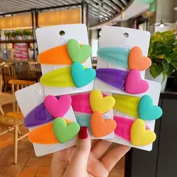 5pcs Korean children's macarone bright color love hairpin new little girl translucent BB clip lovely kids hair clip