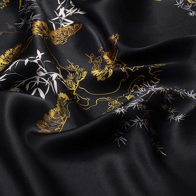 HYSK-Silk Satin Fabric, 100% Natural Silk, Noble Image, Abstract Floral Print, online Luxury for Dress, Blouse, Pajamas, E2442