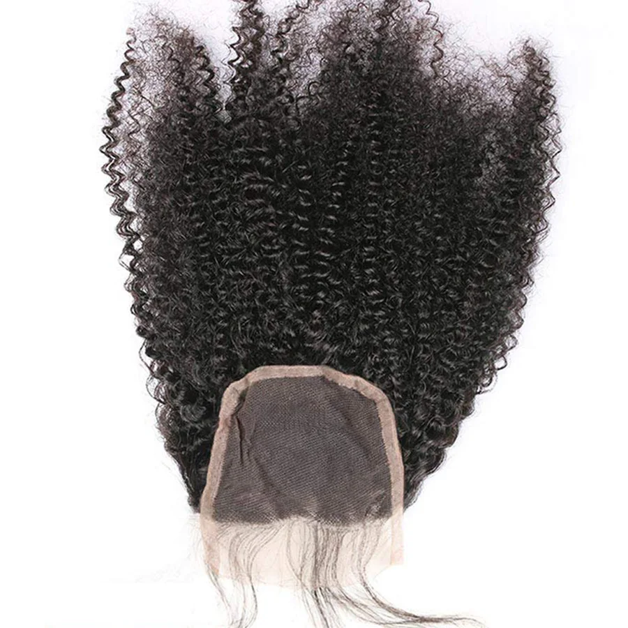 Bundel Keriting Keriting Afro dengan Penutup Rambut Manusia Malaysia 4X4 Bundel dengan Penutup 50G/Buah Rambut Remy 3/4 Bundel dengan Penutup