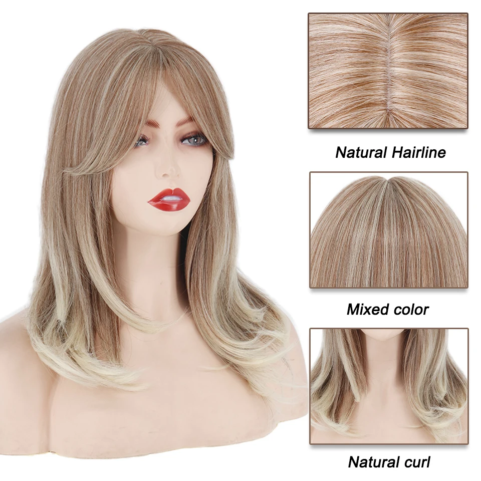 Perruque Synthétique Longue Droite avec Frange pour Femme Noire, Coiffure en Couches, Ombre, Marron, Blonde, Gris, Agaçante, Complète