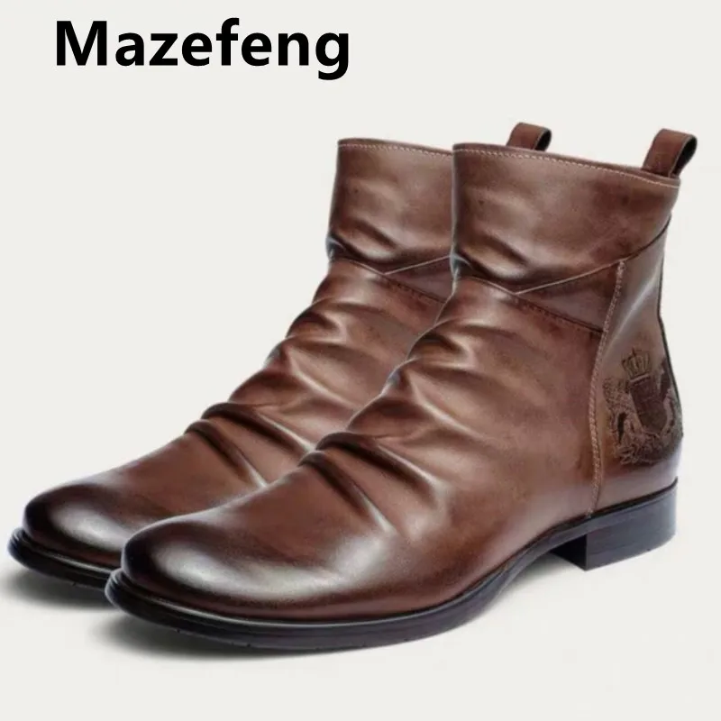 

Mazefeng Men Boots Spring Winter Boot American Style Vintage Fashion Shoes for Man Big Sizes 38-48 Boots with Side Zipper