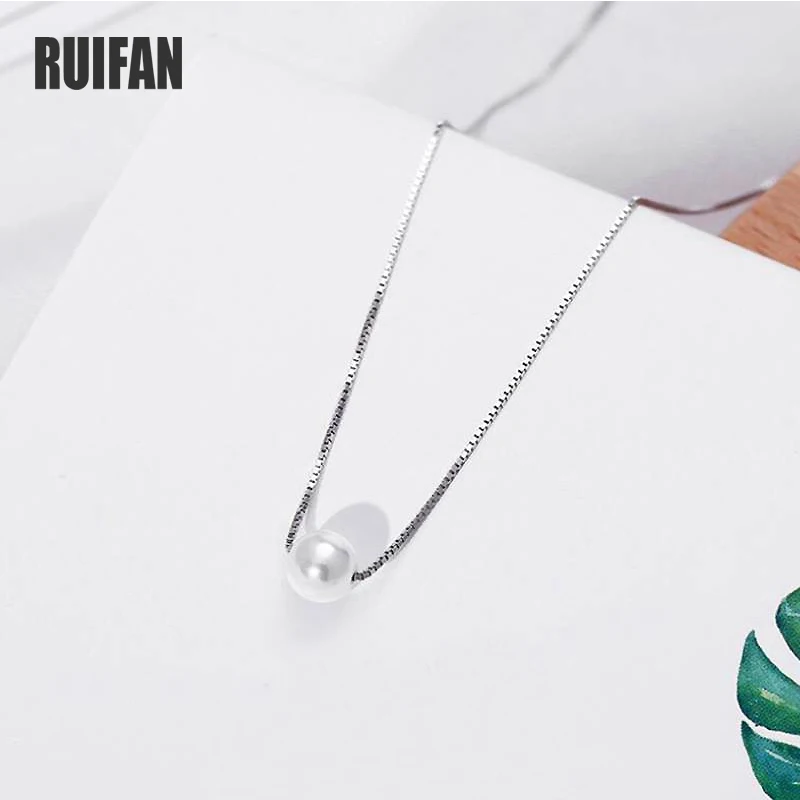 Ruifan White/Black Color Pearl Pure 925 Sterling Silver Box Chains Choker Pendant Necklaces for Women Silver 925 Jewelry YNC041