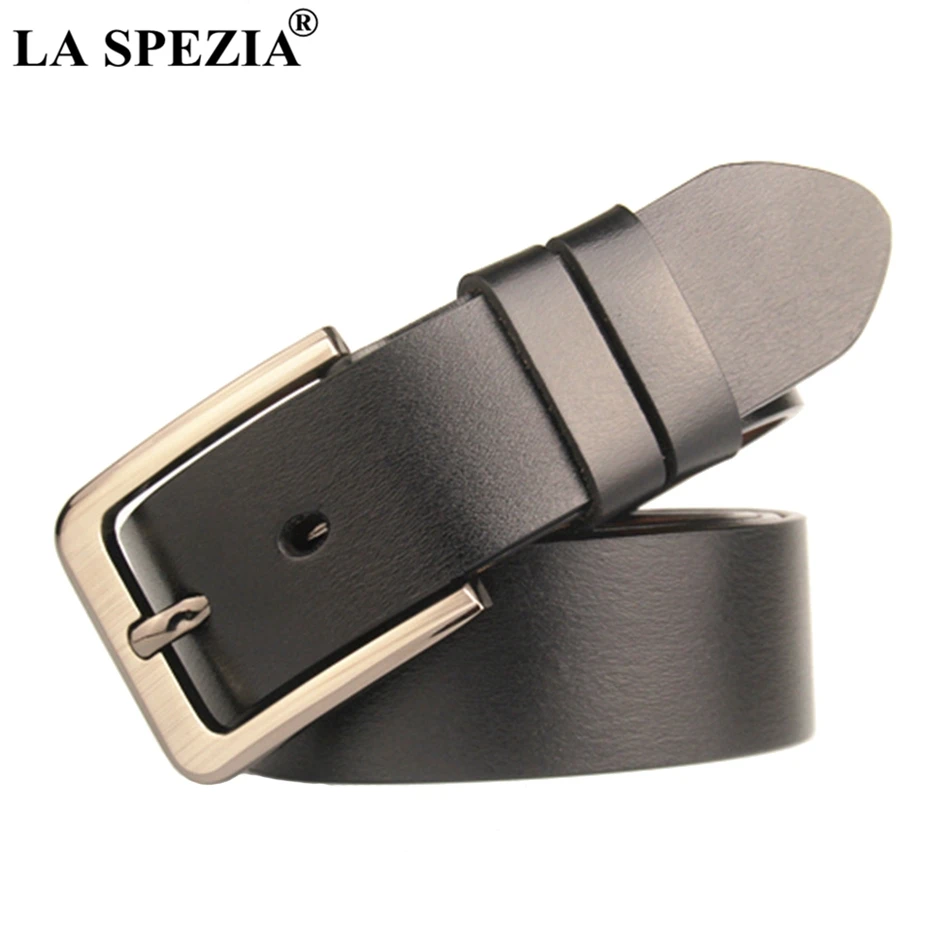 LA SPEZIA Men Belt 160cm Large Size Genuine Leather Belt Plus Size Pin Buckle Black Classic Male Cowskin Belt For Trousers