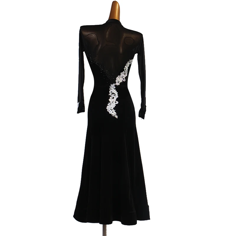 Schwarz standard ballsaal kleid frauen walzer kleid ballroom Dance wear tanz kleid modern dance kostüme flamenco kleid