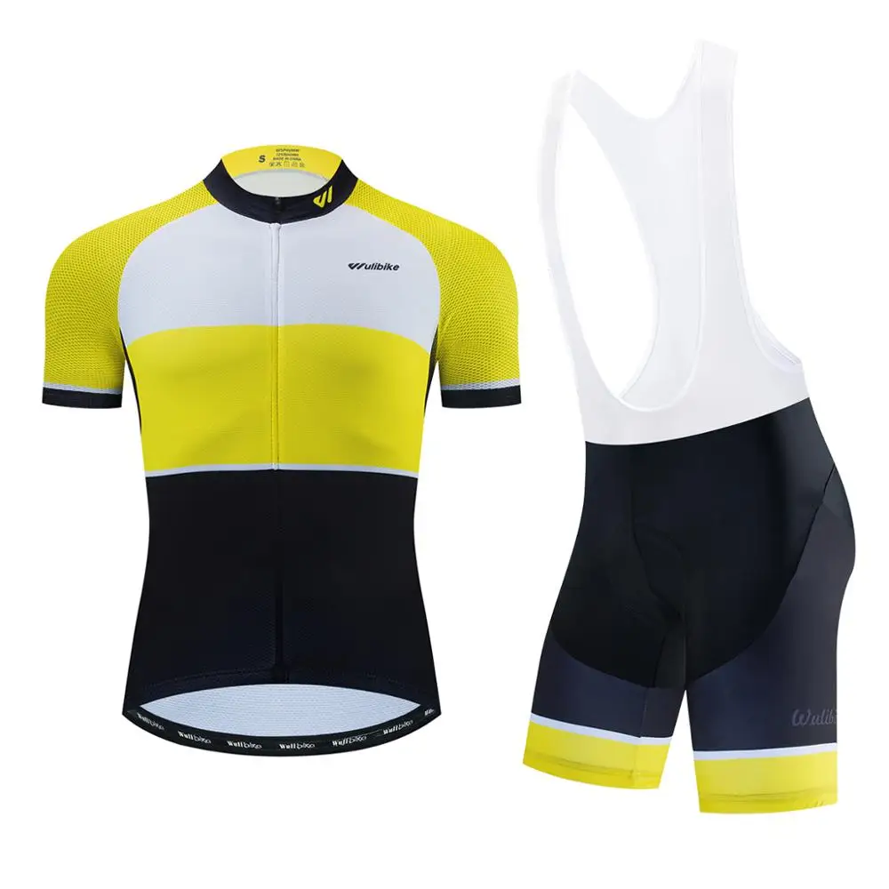 

wulibike yellow bib shorts set men's bicycle clothes mtb pro cycling jersey High elastic sponge bike bib shorts suit