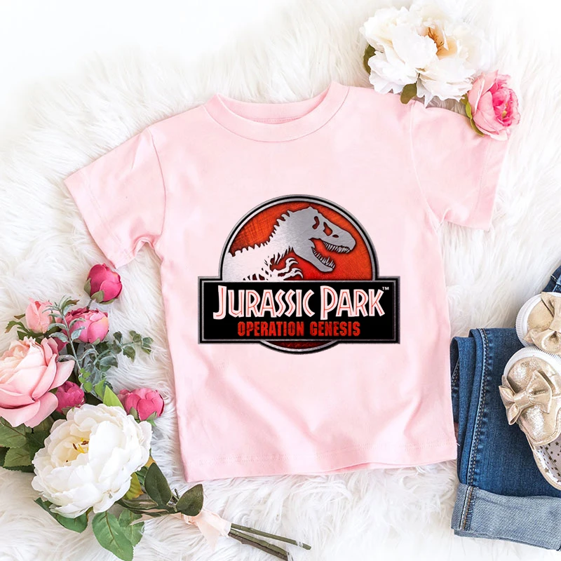 

Kawaii girls t-shirt funny Jurassic dinosaur graphic print kids t shirt summer Harajuku girls clothing short sleeve Hip hop tops