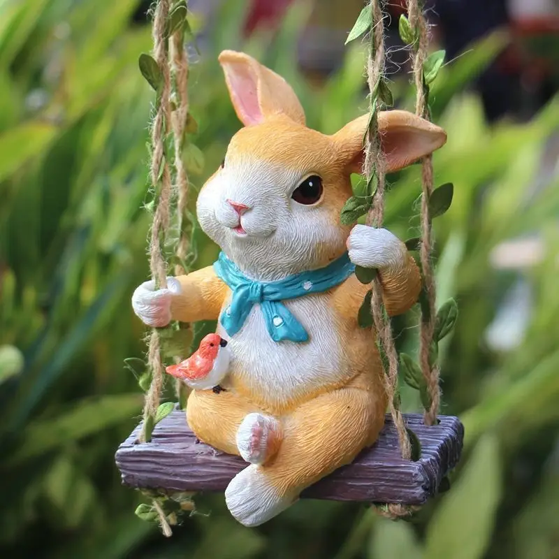 Pastoral Swing Rabbit Deer Resin ornaments Courtyard Homestay Figurines Decoration Outdoor Garden Balcony Sculpture Accessories