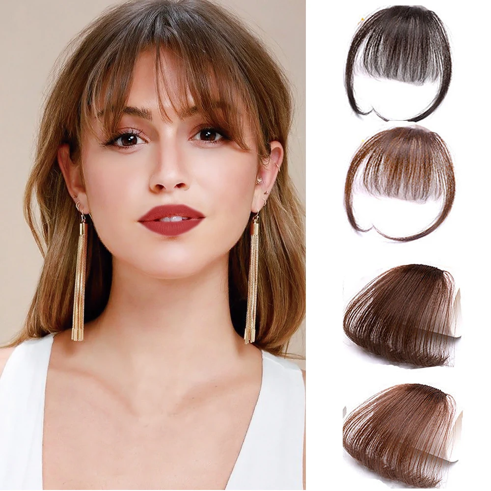 Clip In Air Bangs Thin Fake Fringes Natural Straigth Synthetic Neat Hair Bang Accessories For Girls Invisible Natural 4 Colors