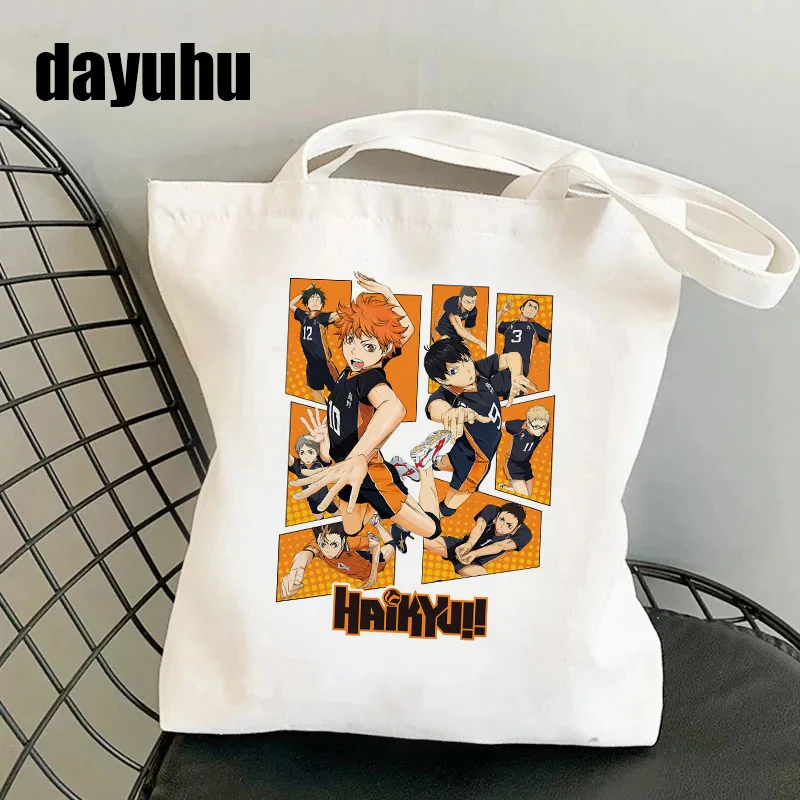 90s Manga Anime Shopping Bag Haikyuu Graphic Tote Shopper Bag Women Canvas Shoulder Bag Female Ulzzang Eco Large-capacity