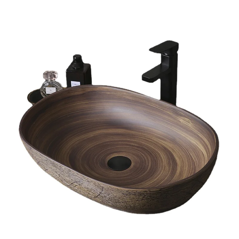 Retro Table Basin Large Size Ceramic Basin Oval Washbasin Antique Art Basin Outdoor Balcony Pool Sink Basin