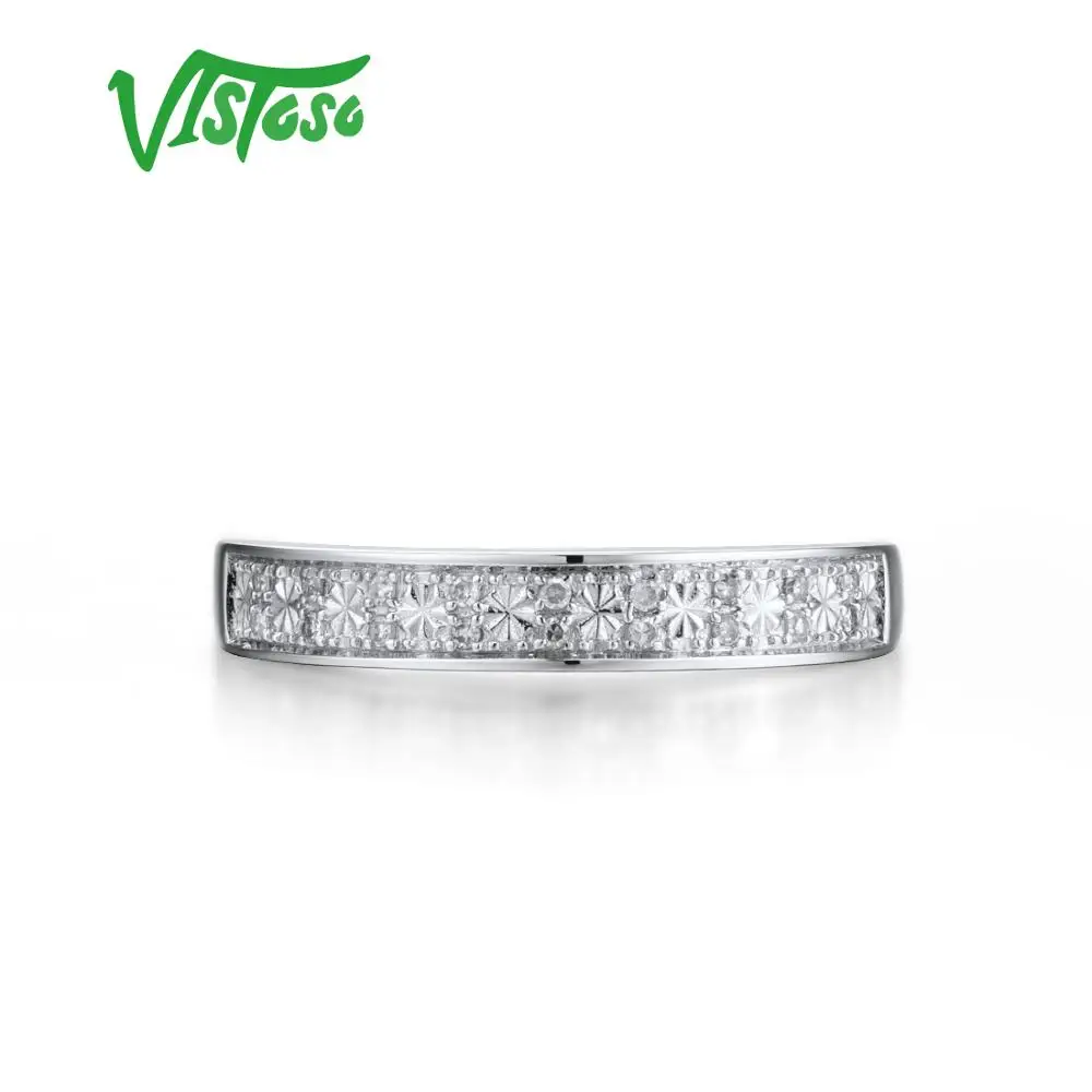 VISTOSO Gold Rings For Women Genuine 9K 375 White Gold Ring Sparkling Diamond Promise Band Rings Anniversary Fine Jewelry