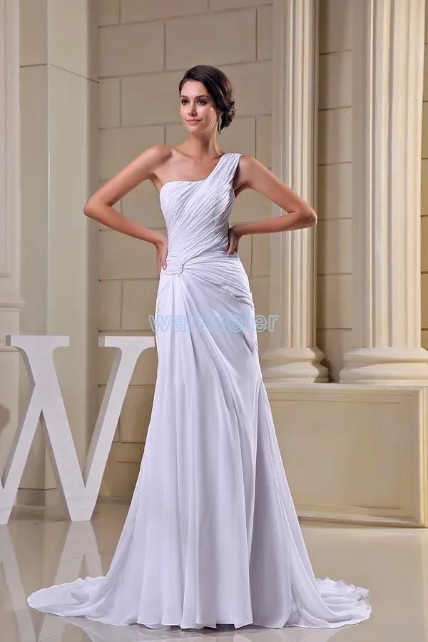 free shipping modest 2016 david tutera design hot sale pleat one shoulder custom size plus size gown long white Bridesmaid Dress