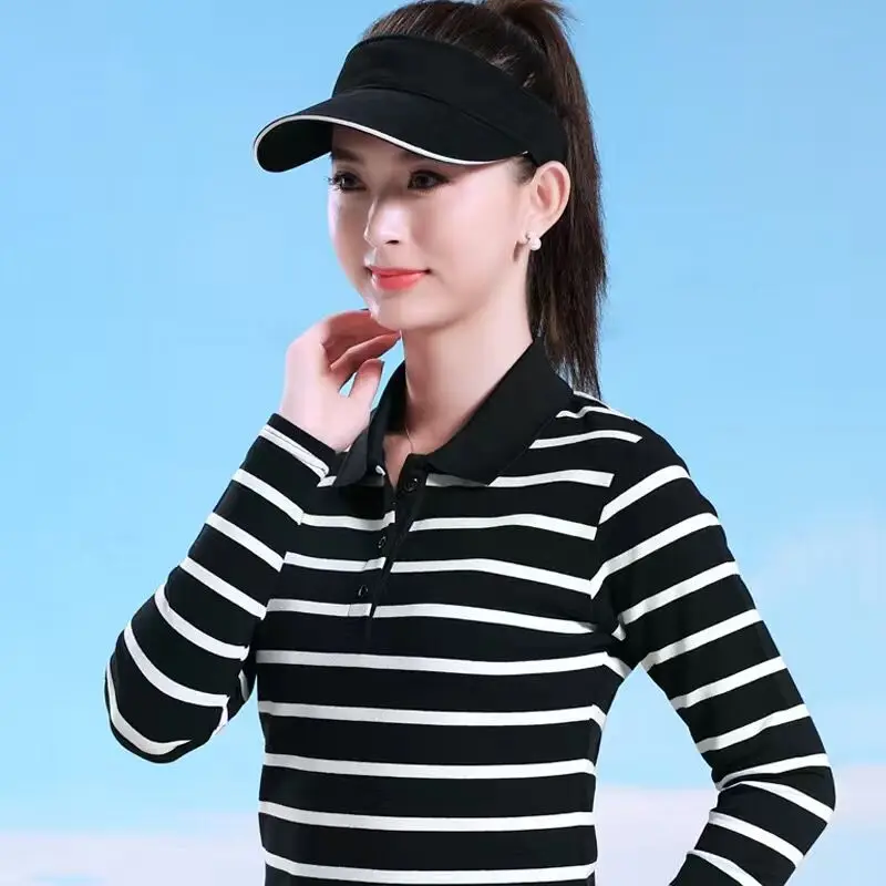 Ruoru New Long Sleeve Polo Shirt Women Striped Polo Shirt Casual Polo Femme Slim Ladies Polo Shirts Colorful