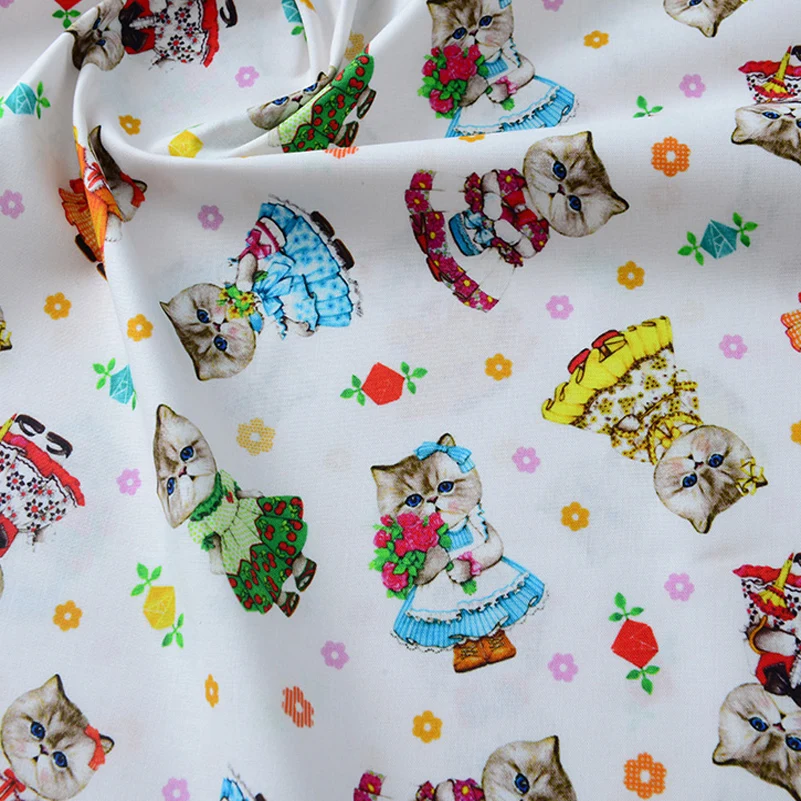 Cat Dog Cartoon Digital Printed Cotton Fabric For DIY Handmade Dolls Clothes Handbag By Half Meter