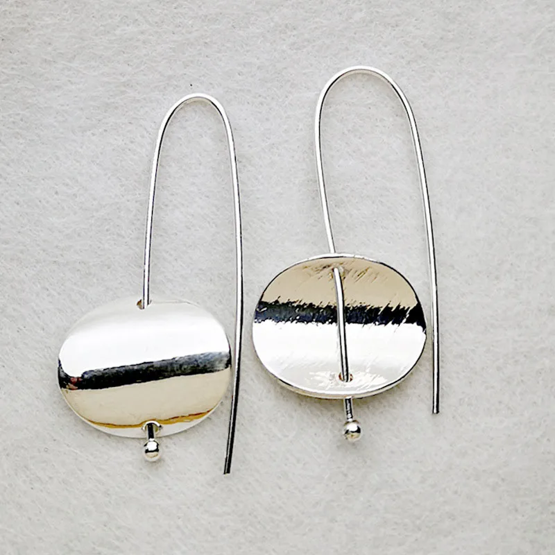 Minimalist Fashion Metal Silver Color Drop Earrings for Women Simple Wiredrawing Concave Disc Handmade Hook Earrings