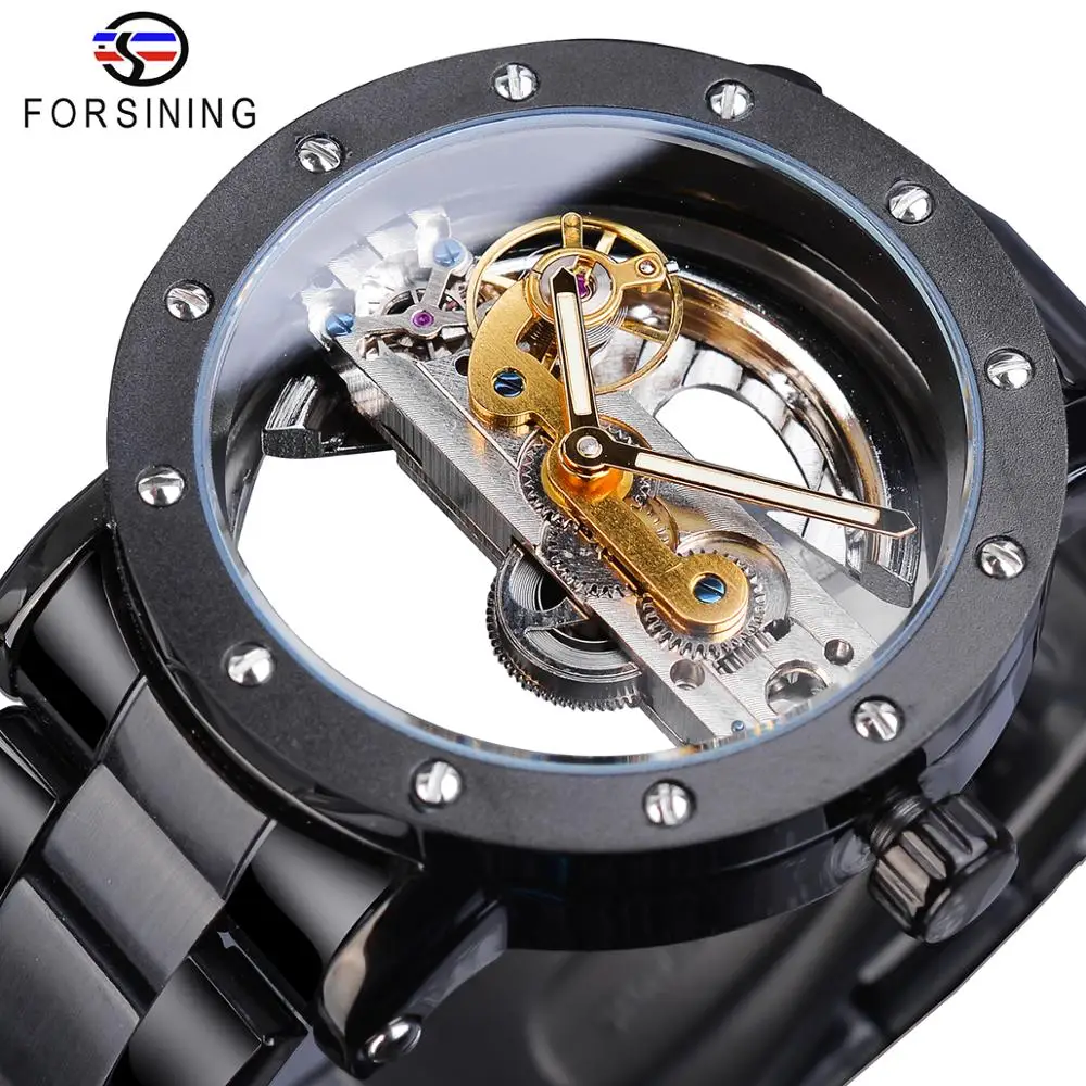 Forsining Man Clock Mechanical Automatic Mens Watch Top Brand Legend Transparent Fashion 2019 Business Stainless Steel Watches