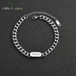 Nextvance Personalised Name Bar Bracelet Classic Stainless Steel Engraved Custom Date Bracelets On Hand Women Couple Men Jewelry