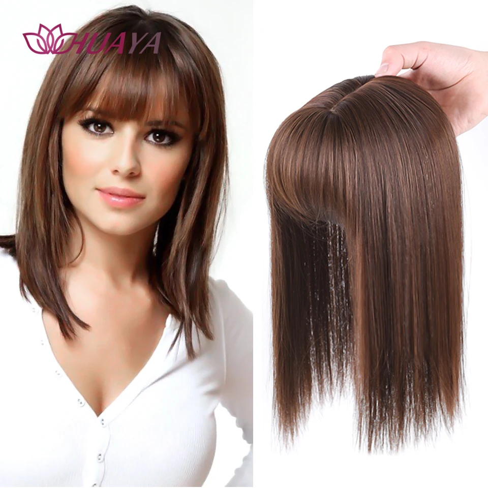 HUAYA-pedaço de cabelo invisível sem costura Topper, peruca longa reta, Bangs Clip, sobrecarga, substituição invisível natural, cobrir o cabelo