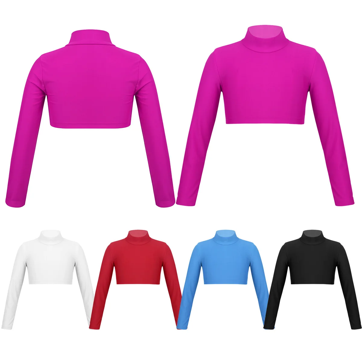 Kids Girls Long Sleeves Dancing Crop Top Casual Cropped Sweatshirt Tops for Girls Cheer Ballet Gym Costume Ballroom Dancewear