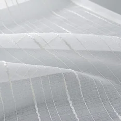 Cortinas de tul blancas para sala de estar, transparentes a rayas para ventanas de cocina, personalizadas, con acabado
