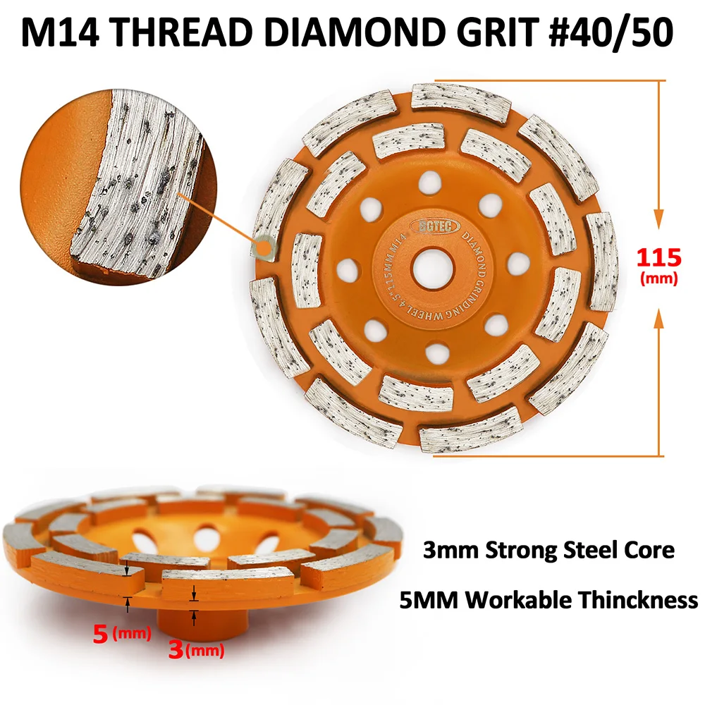 BGTEC 2pcs 4.5 인치 다이아몬드 더블 행 그라인딩 컵 휠 콘크리트, 벽돌, 화강암 대리석에 대 한 115mm 연 삭 디스크