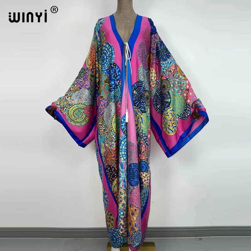 

2021 WINYI tunic bikini sweet lady pink boho Cardigan stitch Cocktail sexcy Boho Maxi Holiday Batwing Sleeve KIMONO mujer