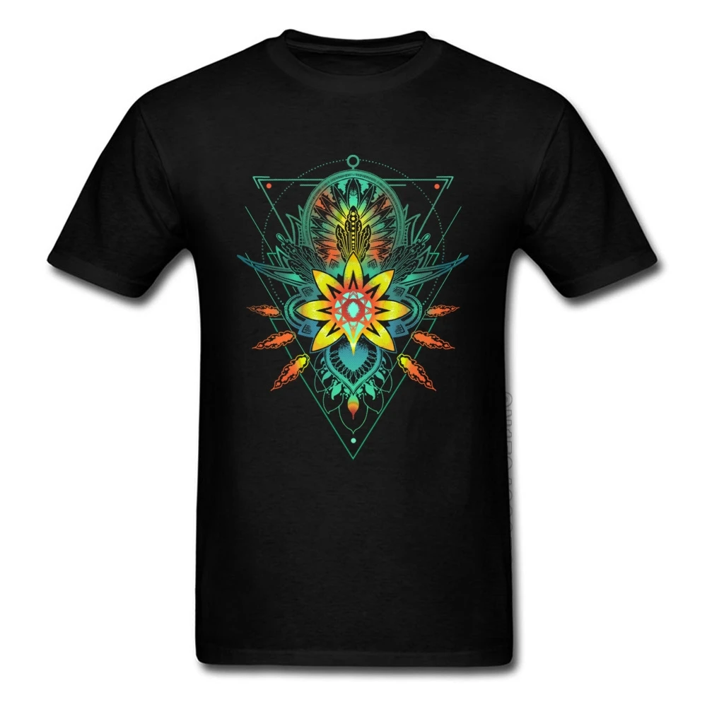 Fashion Tops T Shirt Mens Summer Tshirt Geometric Triangle Mandala Lotus Flower Blossoming T-Shirts For Man High Quality Tees