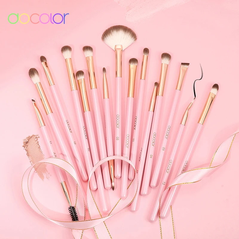 Docolor Pink 15Pcs Makeup Brushes Set Eyeshadow Eyeliner Eyelash Eyebrow Brush Beauty Make up Blending Tools Maquiagem