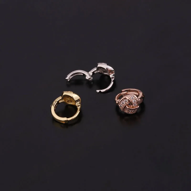 1 PCS Micro Pave CZ Twisted Circle Hoop Ear Bone Cuff Earring for Women Men Simple 8 mm Closed Round Copper Ear Clip Jewelry