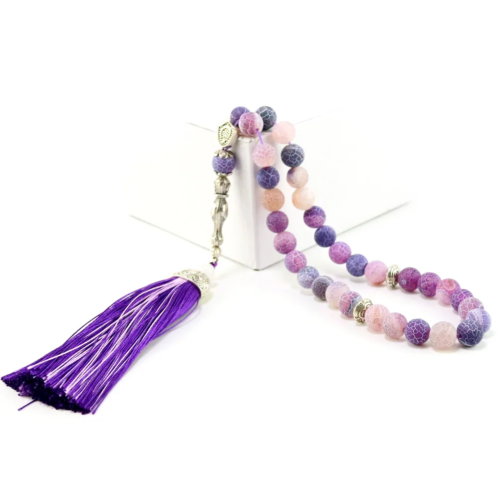 Frosted Purple Agate Stone round 33/66/99 Beads Religious Muslim Bracelet Tasbin worship Tassel Pendant Jewelry Free shipping