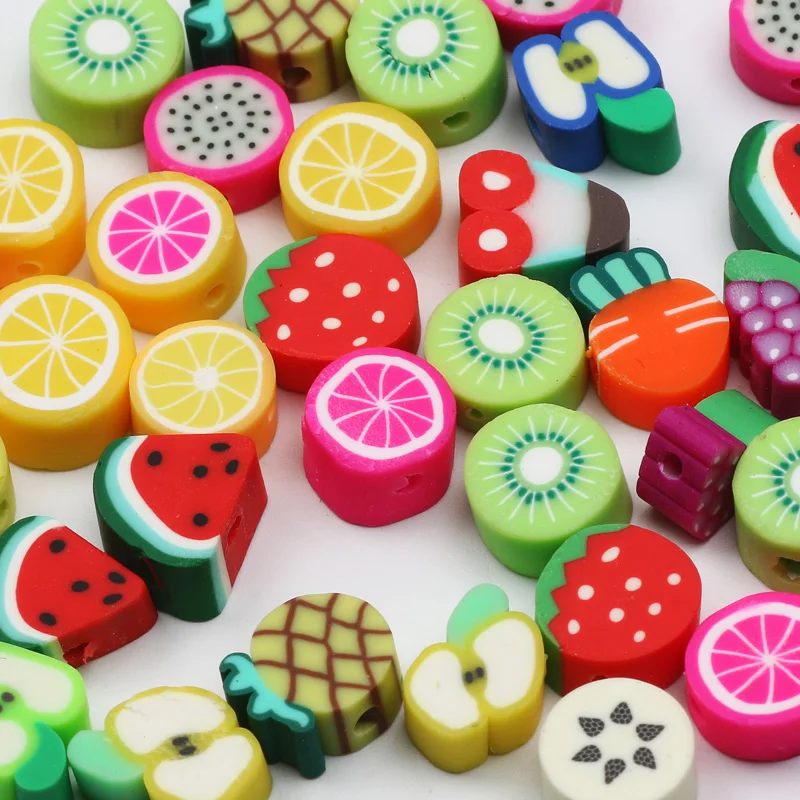 100pcs Mixed Fruit Polymer Clay Spacer Beads For Jewelry Making Necklace Bracelet Earrings Accessories DIY Handmade Crafts