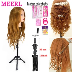 MRERL Professional Styling Mannequin Head With Stand For Hairstyle 80%Real Hair Hairdressing Training Head With Wig Stand Tripod