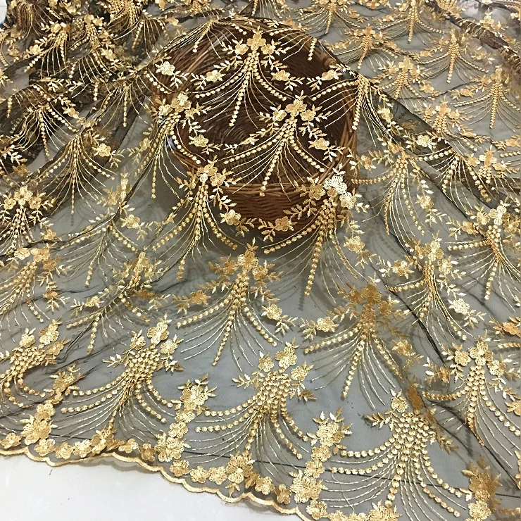 New antique three-dimensional gold mesh embroidery lace embroidered skirt fabric custom clothing fabric