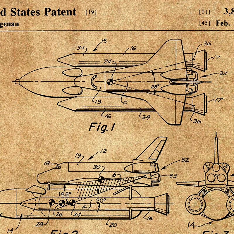 Space Shuttle Patent Blueprint Vintage Posters and Prints Outer Space Artwork Science Wall Art Canvas Painting Gift Home Decor