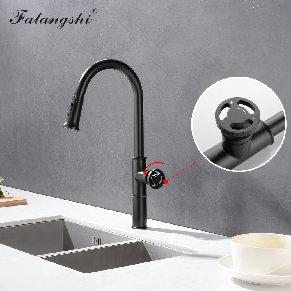 Kitchen Faucet Retro Industrial Style Matte Black Kitchen Pull Out Faucet Sink Mixer Gear Hadnle Brass Water Mixer Tap WB1231