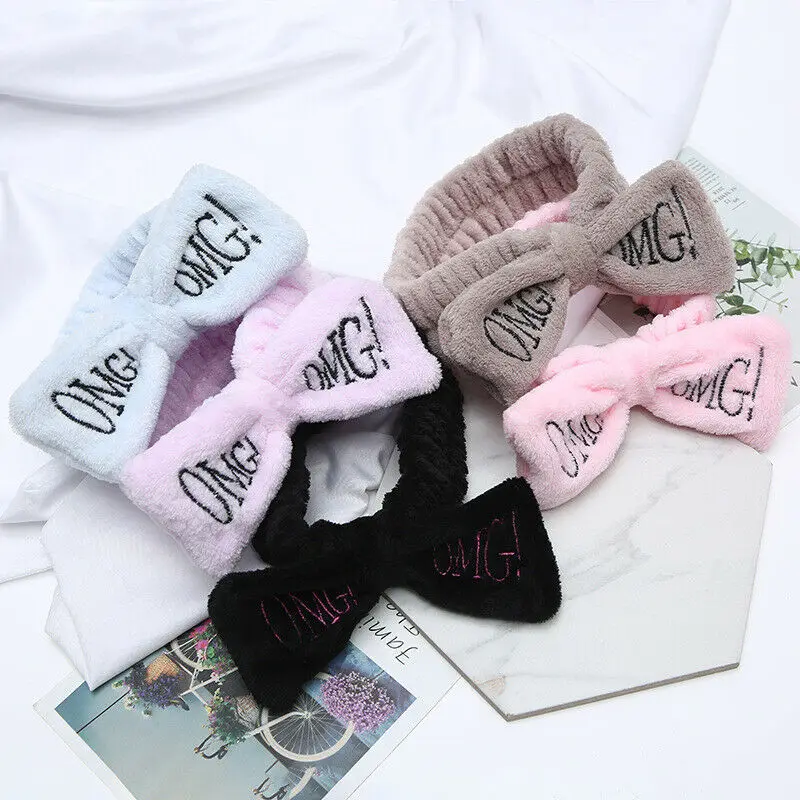 Women Bandanas Headbands omg Makeup Headband for Washing Elastic Velvet Bow Head Wrap Coral Fleece Fashion Girl Hair Accessories