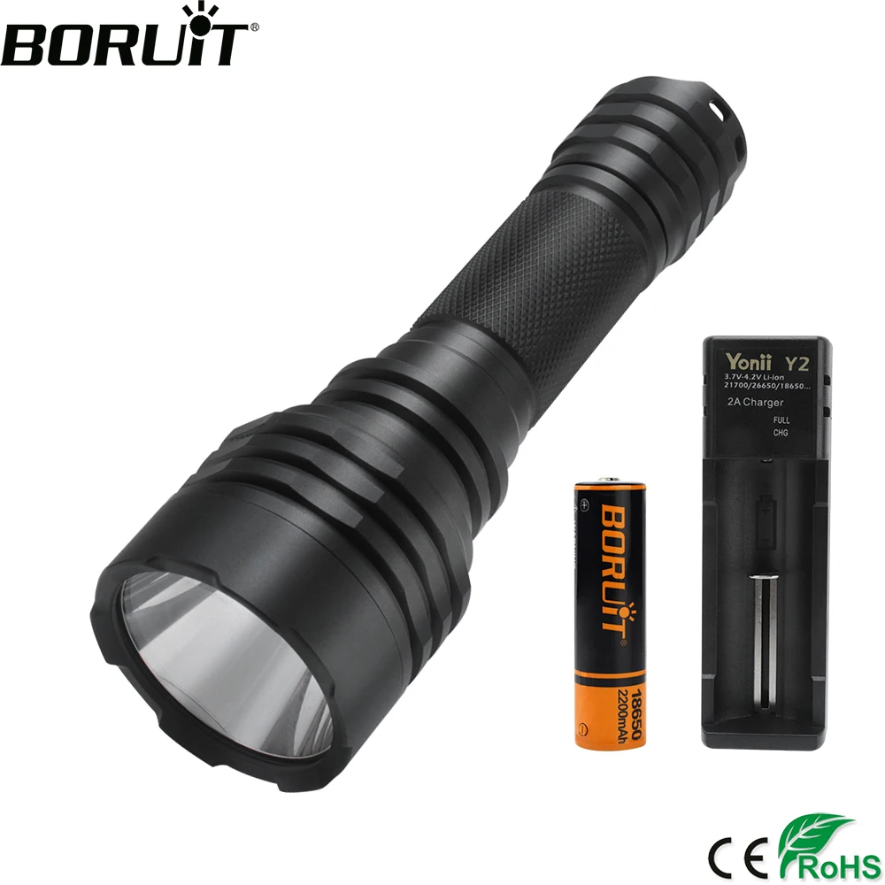 BORUiT C8 High Power LED Flashlight 1000M Lighting Distance Torch Spotlight by 18650 Battery  Camping Hunting Lantern